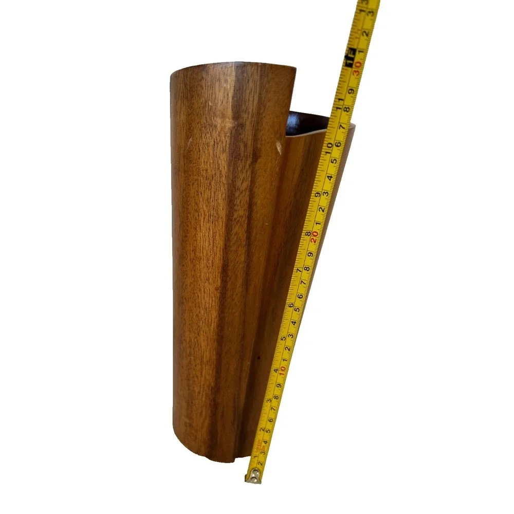 Crate and Barrel Maganda Cylinder Acacia Wood Vase Asymmetrical Design Decor 12
